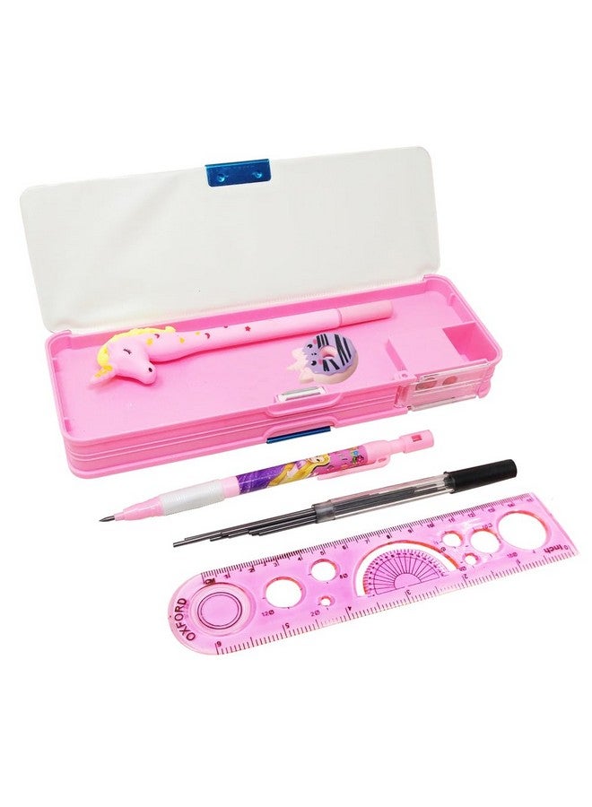 Parteet Stationery Combo Of 1 Plastic Pink Pencil Box With Calculator,1 Unicorn Pen, 1 Lead Pencil With Extra Lead, 1 Scale And 1 Eraser (Assorted Design) - Image 5