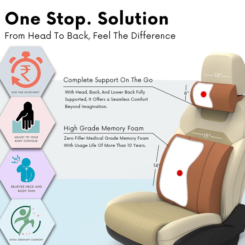 RIPOSEV Falcon Lumber Orthopedic Full Lumbar Support for Chair & Car Seat Backrest Cushion for Back Pain Relief - Back Rest Support Back Support Pillow Memory Foam Cushion, (Tan) - Image 3
