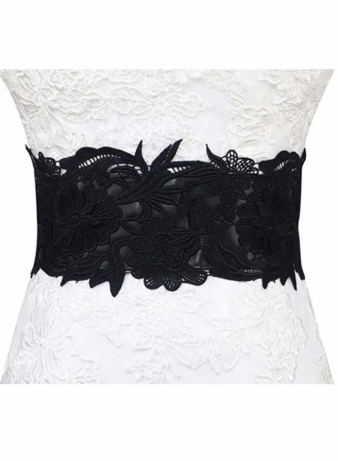 Women's Lace Waist Belt Wide Faux Leather Bow Tie Corset Belts Elastic Wrap Around Bands - Image 5