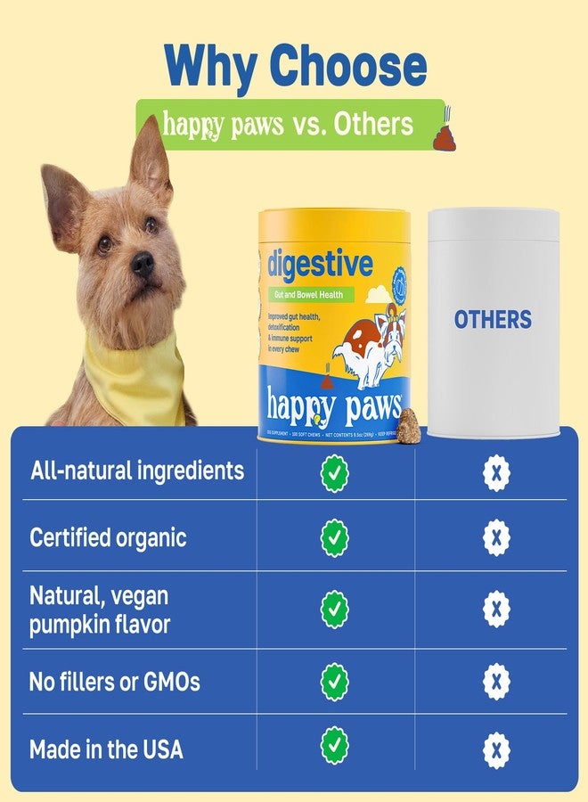 Happy Paws Digestive Supplement for Dogs, Supports Gut Health for Dogs of All Breeds & Ages, Made with Probiotics, Enzyme Blend & Ginger Root, Pumpkin Flavor, Organic, Non GMO, 100 Soft Chews - Image 4