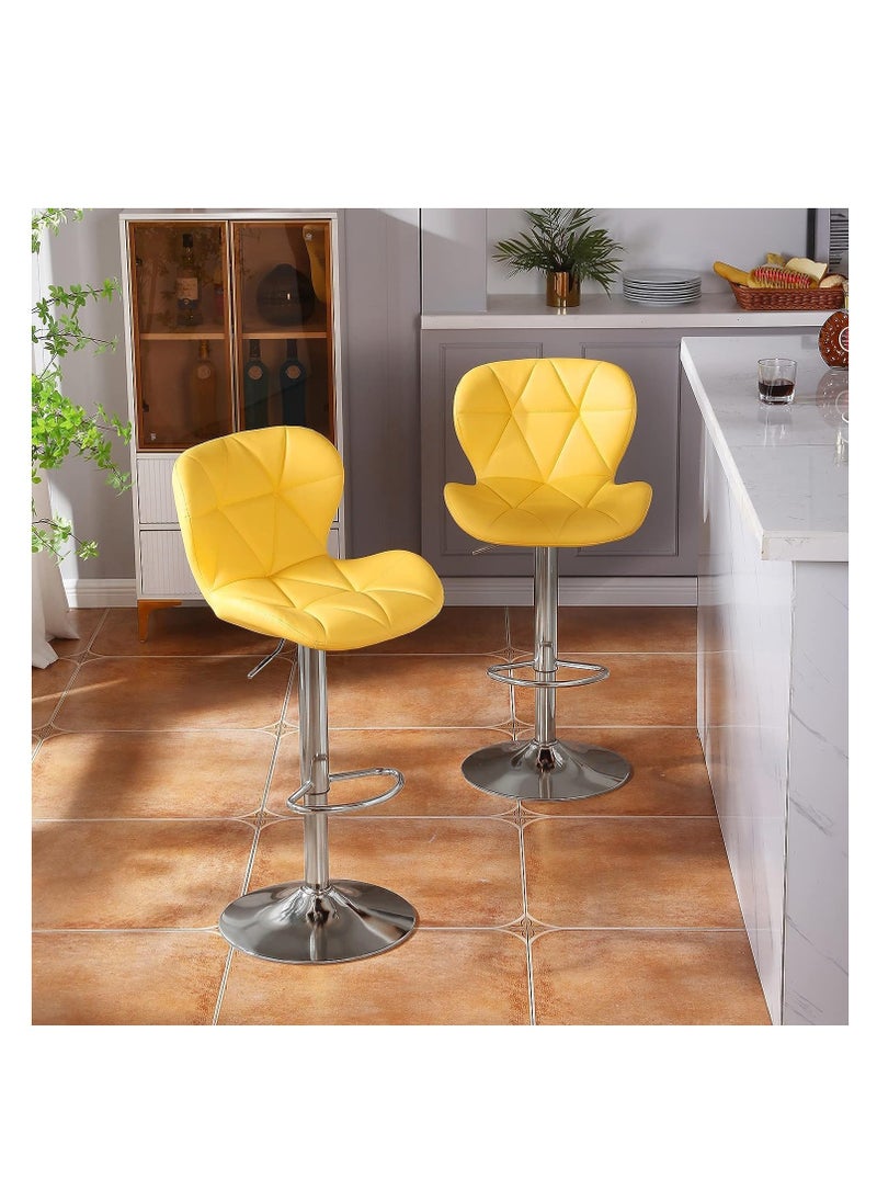 CityRiya-Long - Height Adjustable Bar Stools PU Faux Leather Padded Swivel Barstools Modern Counter Height Chairs with Backrest and Footrest for Pub Kitchen Counter (Yellow, 1) - Image 1
