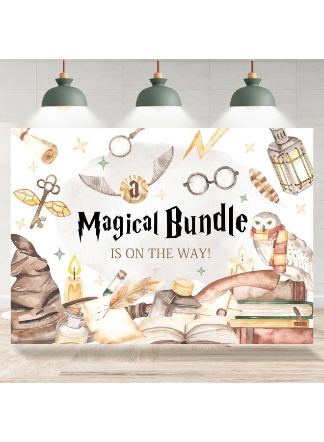 Rsuuinu Wizard Baby Shower Backdrop Magic Bundle Baby Shower Photography Background Magic School Baby Shower Backdrops for Kids Party Decorations Supplies Banner Photo Booth Studio Props 7x5ft - Image 1