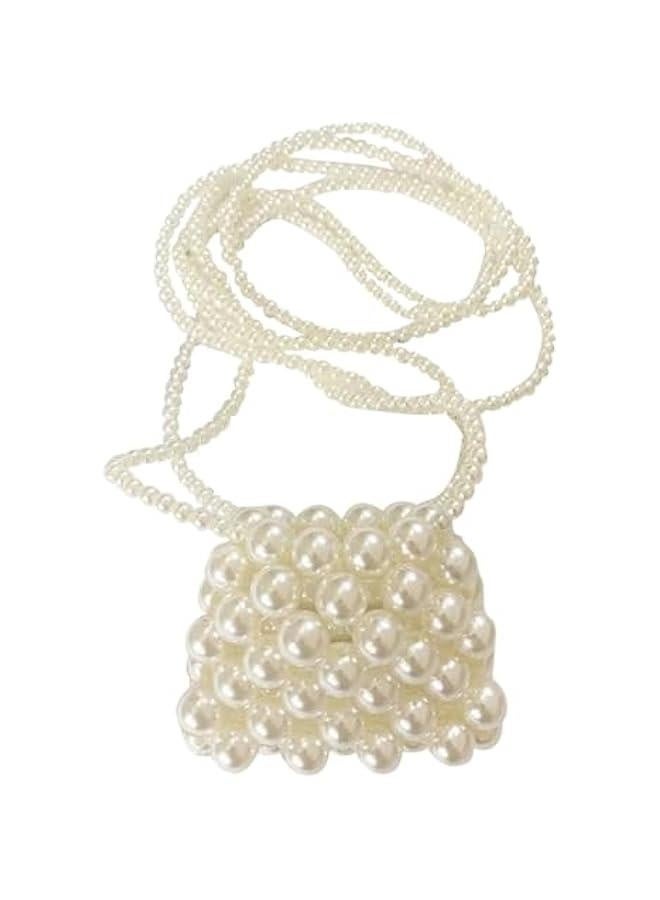 Girls Mini Pearl Purse Clutch Evening Handbag Shoulder Beaded Purse for Women Prom Wedding Coin bag 2 Pearl Straps White - Image 3