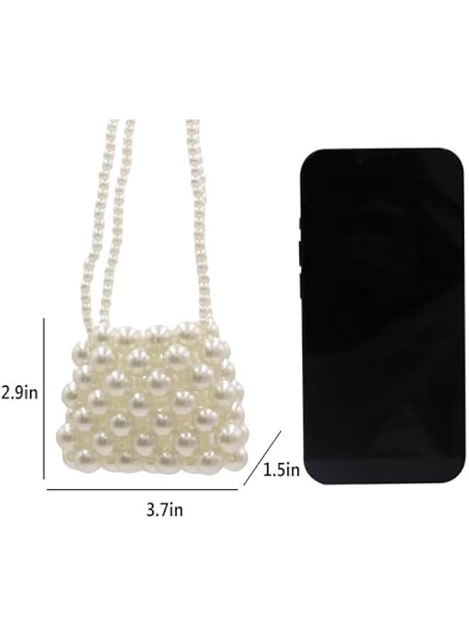 Girls Mini Pearl Purse Clutch Evening Handbag Shoulder Beaded Purse for Women Prom Wedding Coin bag 2 Pearl Straps White - Image 4