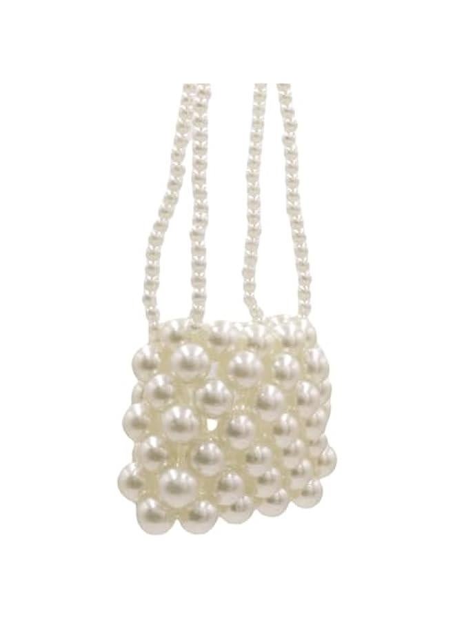 Girls Mini Pearl Purse Clutch Evening Handbag Shoulder Beaded Purse for Women Prom Wedding Coin bag 2 Pearl Straps White - Image 2