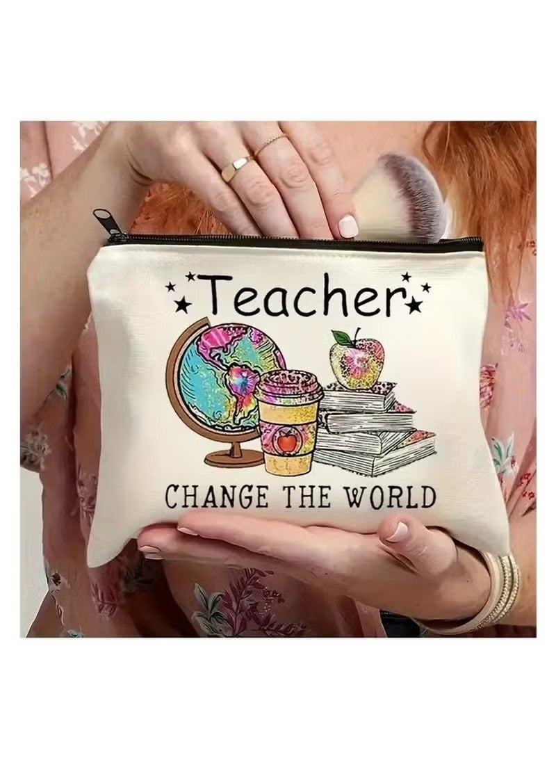 حقيبة مكياج تقدير المعلم - هدية مثالية للتقاعد وأعياد الميلاد والتخرج وعيد المعلم - حقيبة مستحضرات تجميل متينة من البوليستر، غير مقاومة للماء، وخالية من الرائحة - Image 1