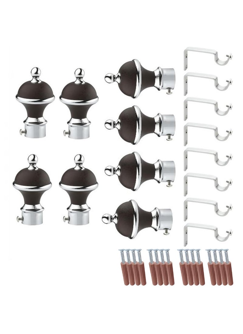 GLOXY GLOXY Manjira Shape Stainless Steel ABS Curtain Bracket Parda Holder with Support 1 Inch Rod Pocket Finials Designer Door and Window Rod Support Fittings Curtain Rod HolderBrown Pair of 4  - Image 1