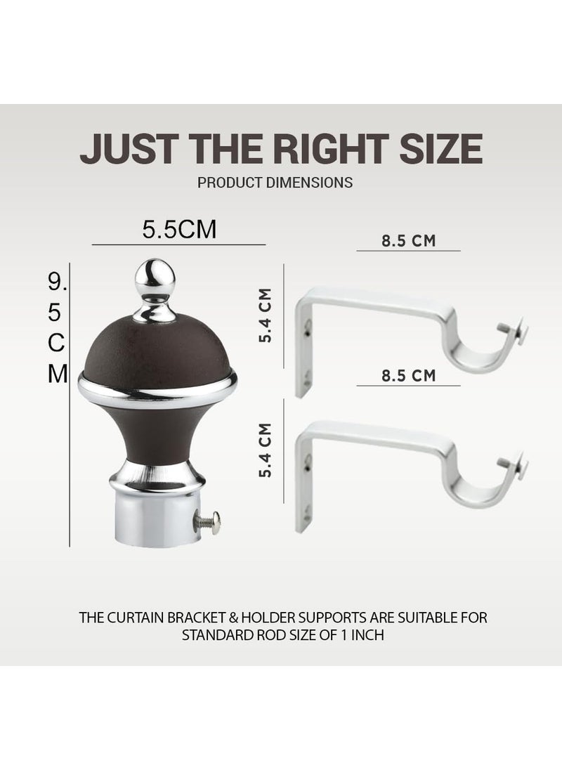 GLOXY GLOXY Manjira Shape Stainless Steel ABS Curtain Bracket Parda Holder with Support 1 Inch Rod Pocket Finials Designer Door and Window Rod Support Fittings Curtain Rod HolderBrown Pair of 4  - Image 3