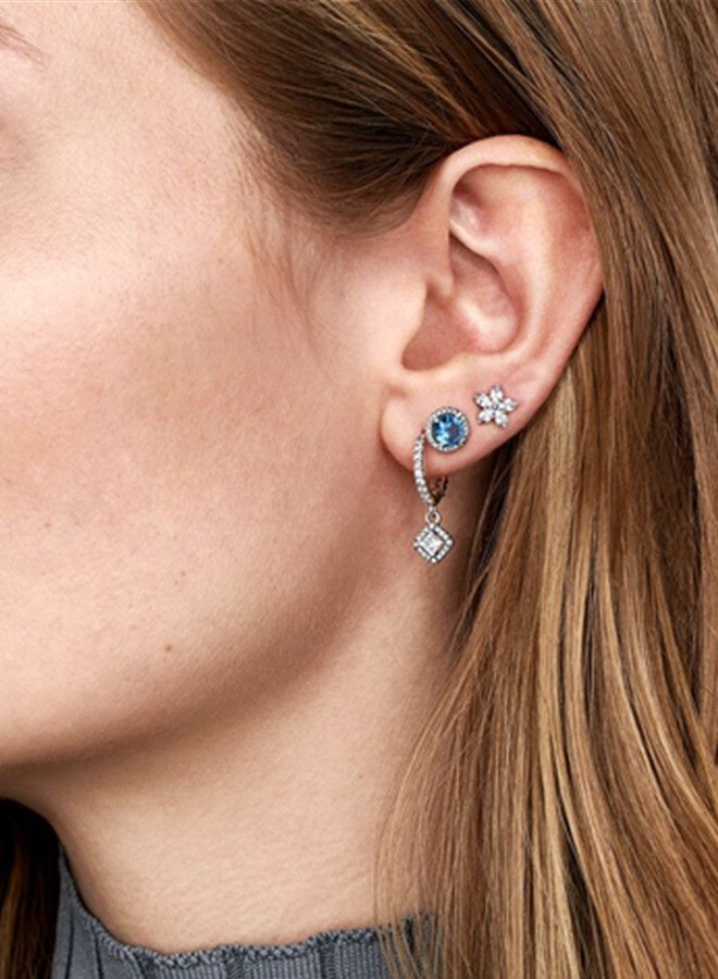 تشوميل مكعب زركونيا 925 فضة أقراط الأزرق السيدات - Image 4