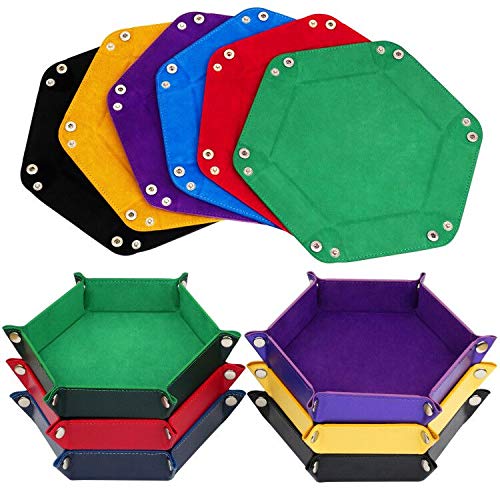 K. T. Fancy KT Fancy Dice Tray 6 Pieces Folding DD Dice Tray Dice Holder Storage Box for Rolling Dice Games Metal Dice Rolling Tray PU Leather and Velvet - Image 1