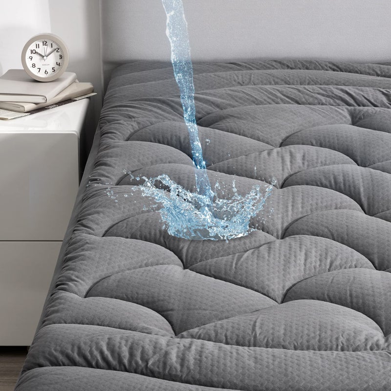 SLEEP ZONE Grey Waterproof Mattress Pad California King Premium Soft Embossed Mattress Topper Quilted Fitted Mattress Protector Cover with Elastic Deep Pocket Grey Cal King