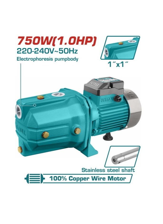 TOTAL TOTAL Water Pump 750W 1HP Self-Priming Jet Pump 51m Max Head, 55L/min Flow, Copper Motor, Stainless Steel Impeller - 220-240V, 9m Suction, 1" Pipe - Ideal for Garden, Home & Irrigation Use  - Image 1