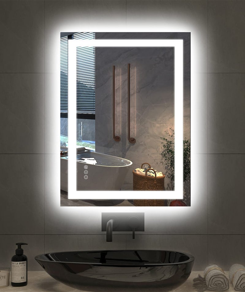 Amorho 24"X32" LED Bathroom Mirror with Lights, Front Lit and Backlight, Stepless Dimmable, Anti-Fog, Shatter-Proof Tempered Glass, Memory, 3 Colors Lighting Bathroom Mirrors for Vanity - Image 1