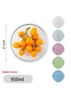 Generic Glass Lunch Box Bento Box Fresh-keeping Bowl Sealed Box Lunch Box Fresh-keeping Box Can Enter Microwave Glass Bowl Fruit Box-Specifications:Dayuan 950ml-Color:Transparent White  - Image 1