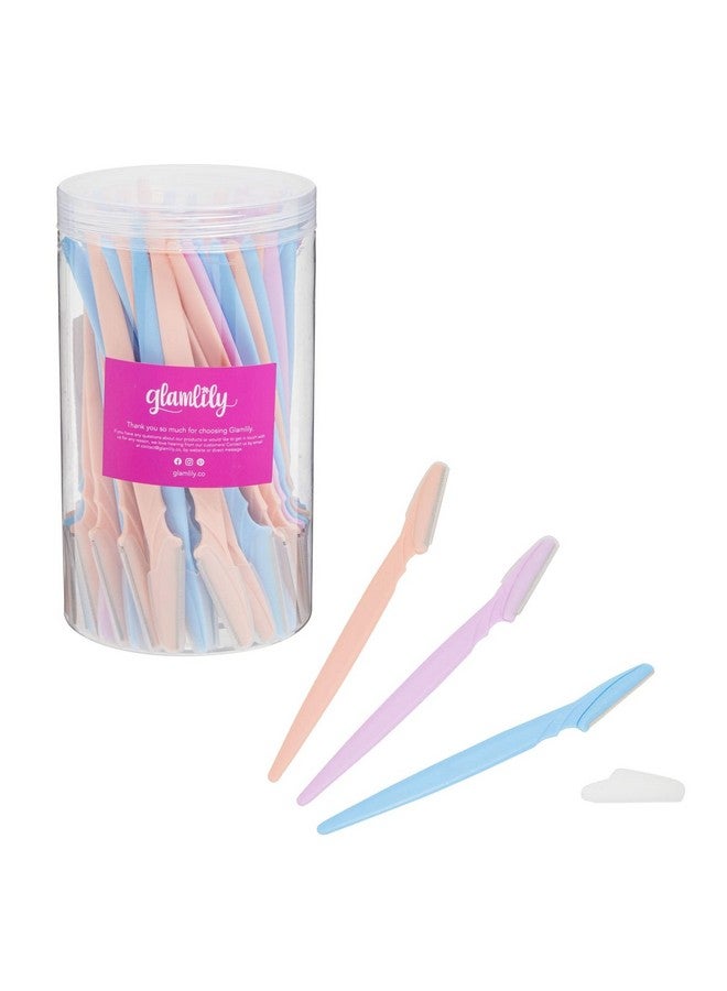 جلامليلي مجموعة من 60 أداة تقشير الوجه، شفرات حلاقة للوجه لإزالة شعر النساء، مجموعة كبيرة من ماكينات الحلاقة مقاس 6 بوصات في 3 ألوان (أرجواني، أزرق، خوخي) - Image 1