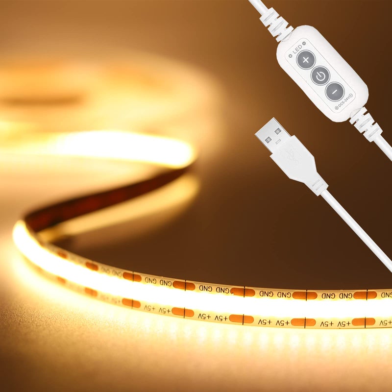 PAUTIX COB LED Strip Light 5V USB 6.56ft/2m 640LEDs 1200lm Dimmable LED Strip Light 3000K Warm White CRI85+ USB TV Backlight,Flexible Under Cabinet Tape Light for Bedroom,Kitchen,Home DIY Lighting - Image 1