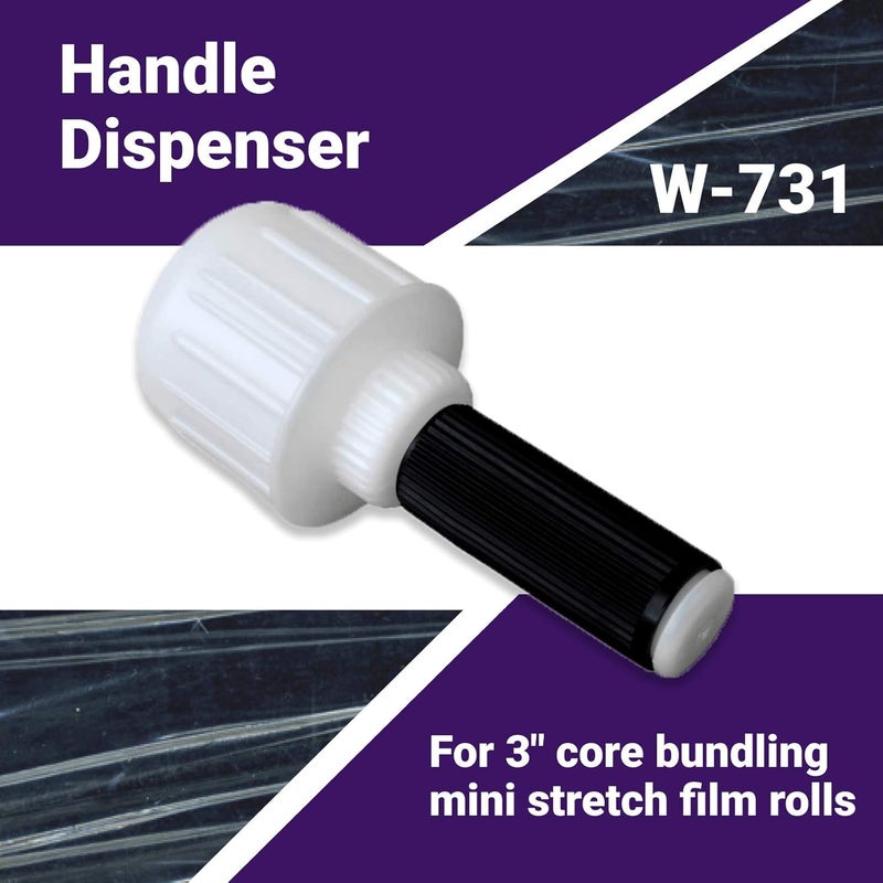 IDL Packaging W-731 Stretch Wrap Dispenser for Mini Film Rolls of 3" Core Size - Lightweight Handle for Shrink Wrap Film with Comfortable Grip - One-Hand Durable Plastic Film Dispenser - Image 2