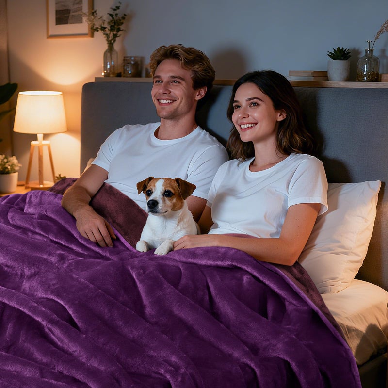 LOOBANI Waterproof Blanket for Bed: Reversible Soft Flannel Twin Bed Blanket 60" x 80", Leakproof Throw Spill-Proof Dog Pet Blanket for Couch, Sofa Protect, Movie Time, Camping, Travel, Purple - Image 5