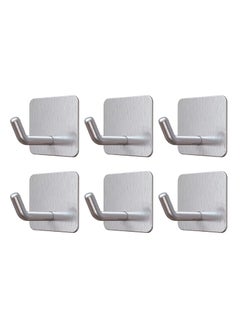 Gonice Duty Adhesive Hooks, Stick on Wall Adhesive Hangers, Strong Stainless Steel Holder, Self Adhesive Hooks for Kitchen Bathroom Home Door Towel Coat Key Robe 6 Packs Silver  - Image 1
