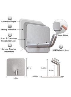 Gonice Duty Adhesive Hooks, Stick on Wall Adhesive Hangers, Strong Stainless Steel Holder, Self Adhesive Hooks for Kitchen Bathroom Home Door Towel Coat Key Robe 6 Packs Silver  - Image 2