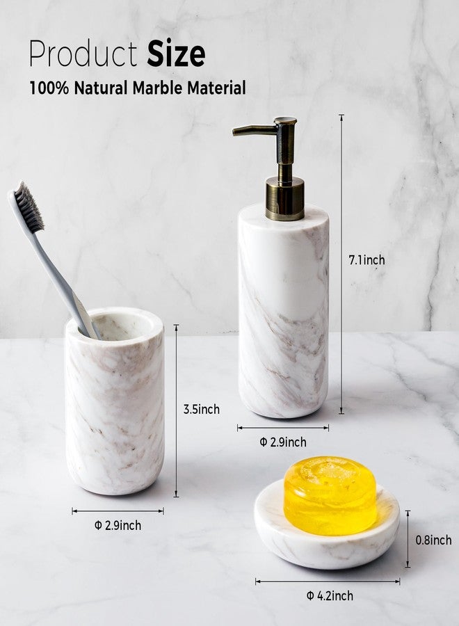 WORHE Bathroom Accessories Set Italy Natural Marble Bathroom Decor Set 3-Piece Bath Accessory Kit with Toothbrush Holder Liquid Soap Dispenser and Sponge Dish Tray Set Color White (WH054) - Image 3