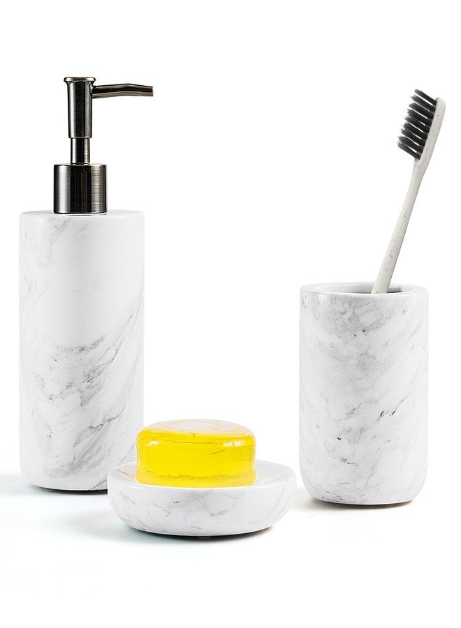 WORHE Bathroom Accessories Set Italy Natural Marble Bathroom Decor Set 3-Piece Bath Accessory Kit with Toothbrush Holder Liquid Soap Dispenser and Sponge Dish Tray Set Color White (WH054) - Image 1