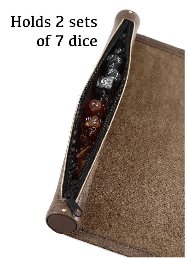 فورجد دايس كو. صينية نرد قابلة للتمرير وسجادة متدحرجة مع حامل نرد بسحاب من Forged Dice Co - حقيبة تخزين تتسع لما يصل إلى 14 نردًا متعدد السطوح من المعدن أو البلاستيك - متوافقة مع نرد لعبة DND وDungeons & Dragons  - Image 5