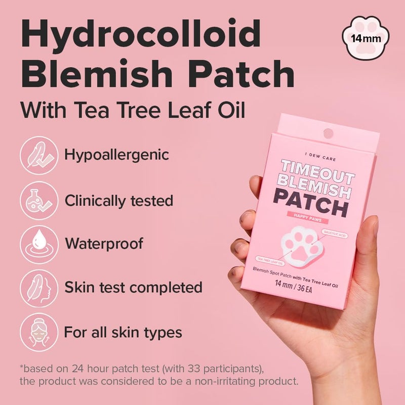 I DEW CARE Hydrocolloid Acne Pimple Patch - Timeout Blemish Happy Paws | Cute Patches, Facial Stickers, Absorbing with Tea Tree Leaf Oil, Trouble Treatment for Face, 36 Count - Image 3