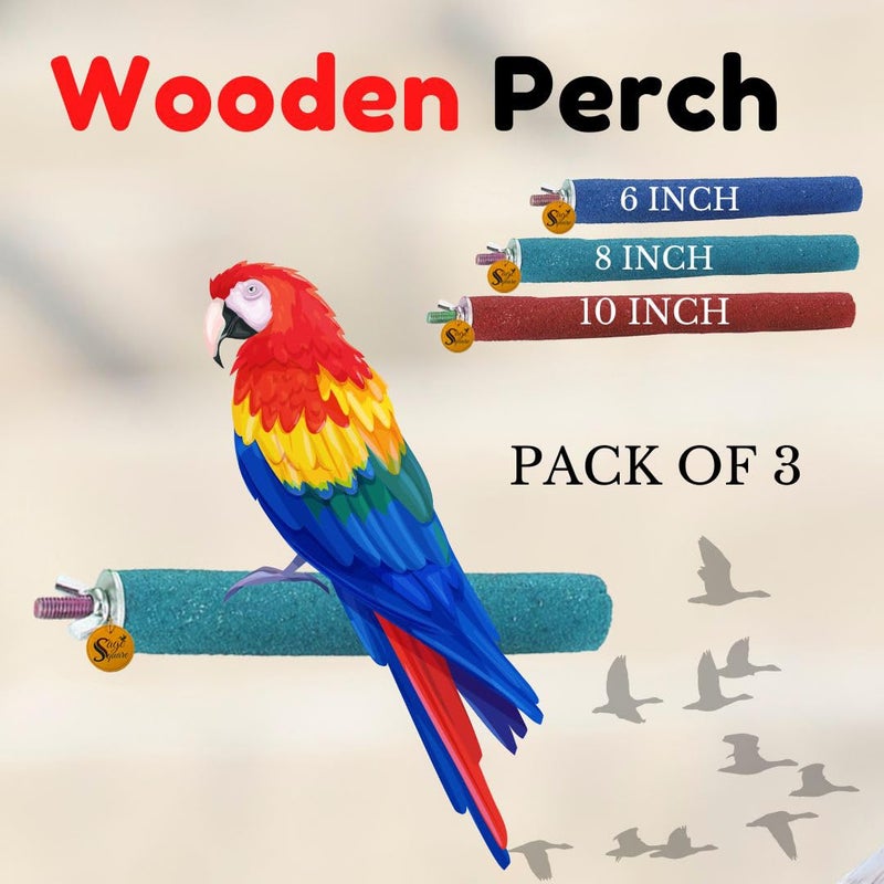 Sage Square مجموعة من 6 و 8 و 10 بوصات من أعمدة الخشب الطبيعي الخشنة | تمارين، طحن الأظافر، منصة اللعب، التدريب، ملحقات القفص | الحسون، الببغاء، البادجي، الكوكاتيل (عبوة من 3) - Image 5