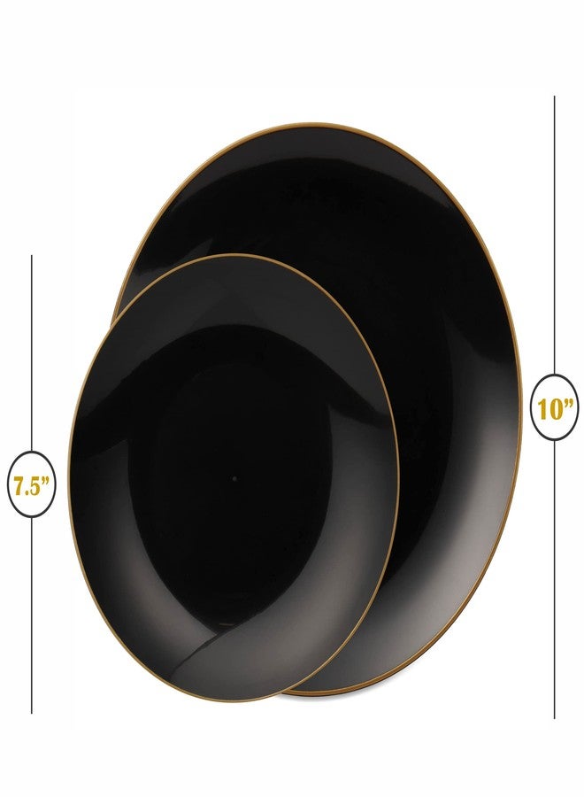 BloominGoods 100 PCS Disposable Black Plates Combo - 50 7.5 In. Gold Rim Appetizer And 50 10 In. Dinner Plates - Heavy Duty Plates For Wedding, Parties Or Catering - Image 4