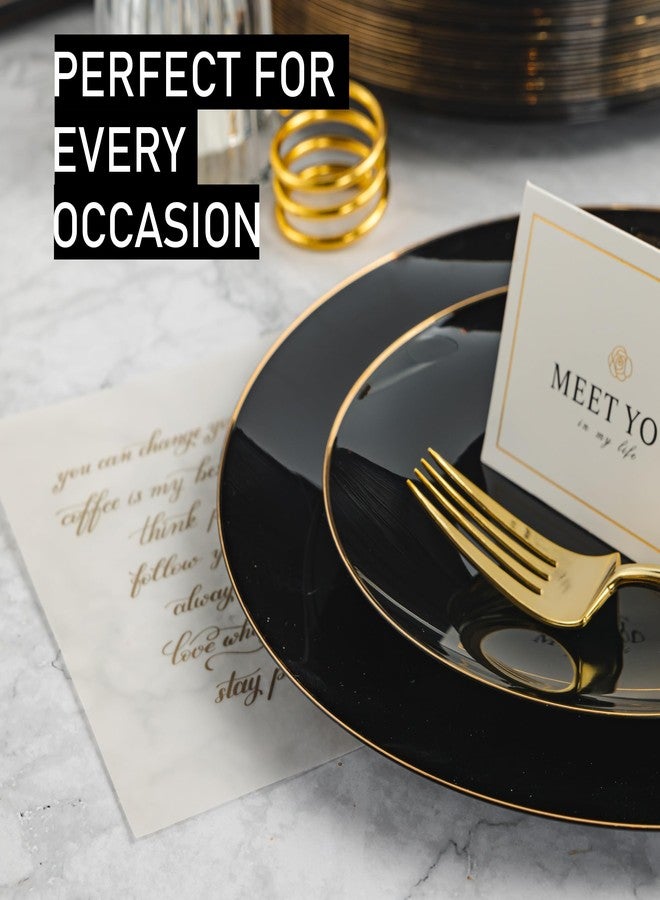 BloominGoods 100 PCS Disposable Black Plates Combo - 50 7.5 In. Gold Rim Appetizer And 50 10 In. Dinner Plates - Heavy Duty Plates For Wedding, Parties Or Catering - Image 3