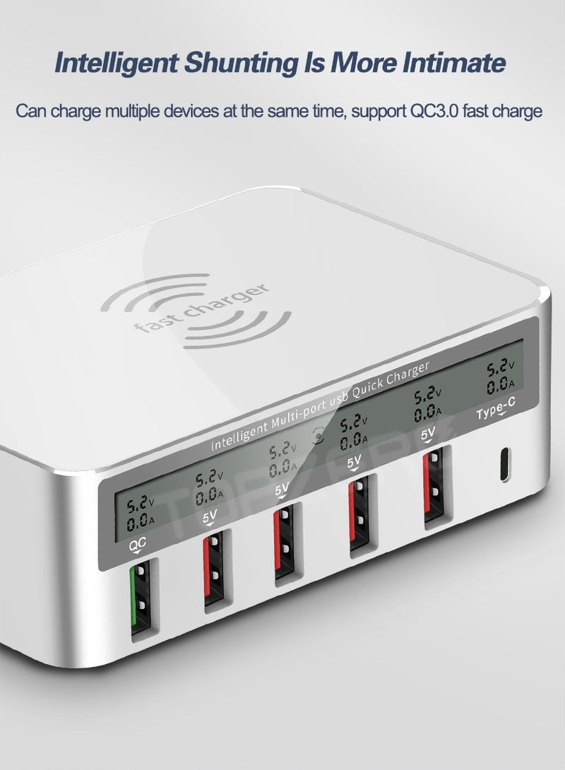 USB fast charger multi port 100w 6 Port USB fast charging station, fuhaoxan fast charging 3.0 QC 3.0 and PD speed charger, maximum wireless charging 10W, suitable for iPhone XS - Image 3