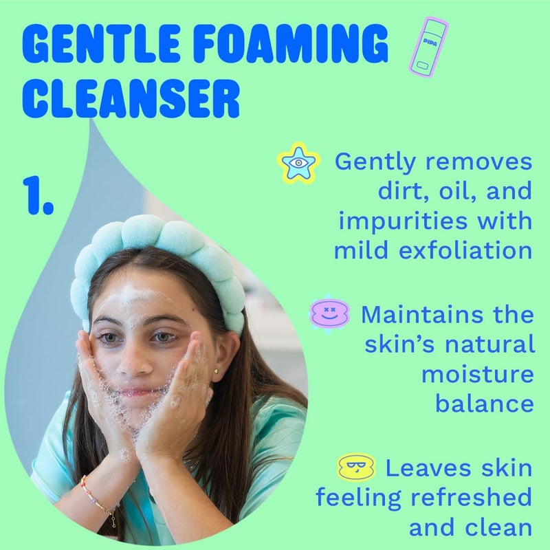 Pipa Skincare Start Young Bundle Gift Set | 3-Step Birthday Gift Skin Care Routine for Girls & Tweens 8 to 12 | Alcohol-Free & Safe | Includes Foam Face Cleanser, Face Moisturizer & Facial Mist - Image 3