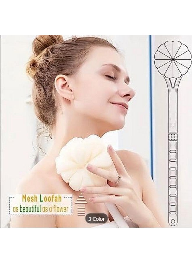 Honbuty Bath Brush Round Handle Shower Body Plastic Brush with Bristles and Loofah, Back Scrubber Bath Mesh Sponge with Curved Long Handle for Men and Women - Image 3