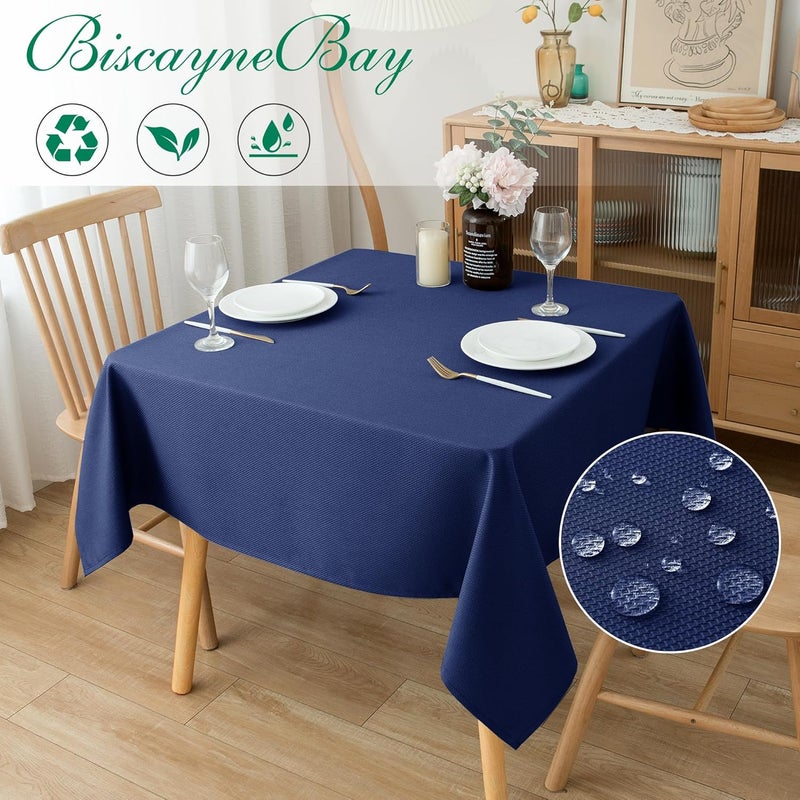Biscaynebay Textured Fabric Tablecloths 90 X 90 Inches Square, Navy Water Resistant Tablecloths for Dining, Kitchen, Wedding and Parties etc. Machine Washable - Image 2