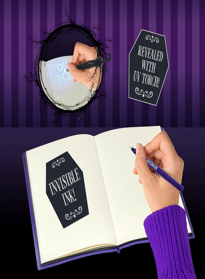WOW! STUFF: Wednesday Secret Reveal Journal Set - Purple Nightshade Society Notebook Diary, Invisible Ink Pen & UV Umbrella Torch, Nevermore, Kids 8+ - Image 2