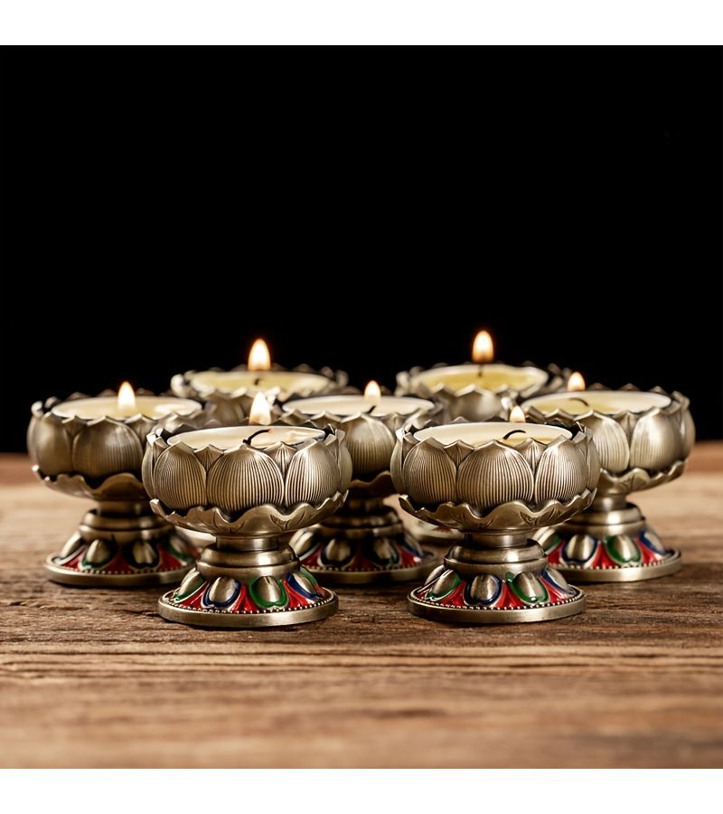 2pcs Golden Vintage Metal Lotus Candleholder Elegant Flower Shape Polished Sturdy Table Centerpiece Suitable For Weddings Diwali Yoga - Image 5