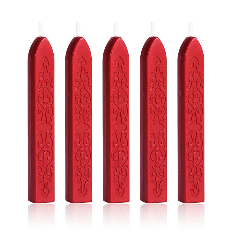 Yoption 5Pcs Sealing Wax Sticks Vintage Totem Fire Manuscript Bright Red Wax Seal Sticks with Wicks Sealing Wax for Wax Seal Stamp