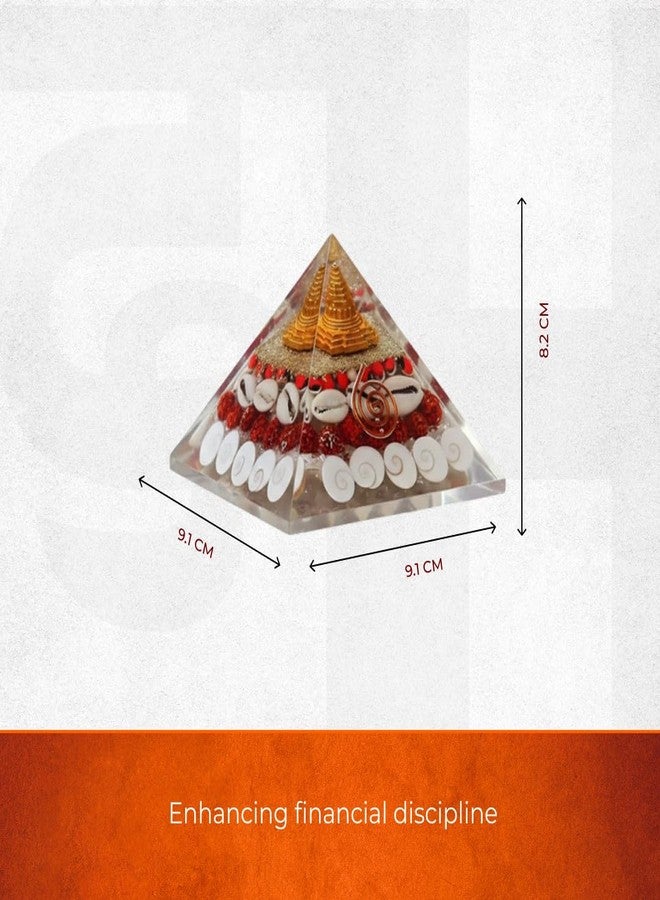 Divine Hindu هرم أورغونيت هندوسي مقدس للإلهة لاكشمي، مزين بـ شري يانترا، وجوماتي تشاكرا، ورودراكشا، وكاوري | هرم فاستو للمكتب المنزلي | طقوس روحية لجلب الحظ السعيد، والثروة، والمال، والطاقة الإيجابية، والحماية - Image 2