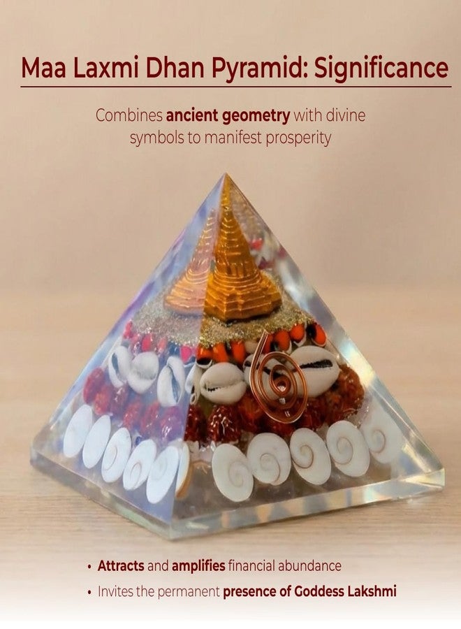 Divine Hindu هرم أورغونيت هندوسي مقدس للإلهة لاكشمي، مزين بـ شري يانترا، وجوماتي تشاكرا، ورودراكشا، وكاوري | هرم فاستو للمكتب المنزلي | طقوس روحية لجلب الحظ السعيد، والثروة، والمال، والطاقة الإيجابية، والحماية - Image 4