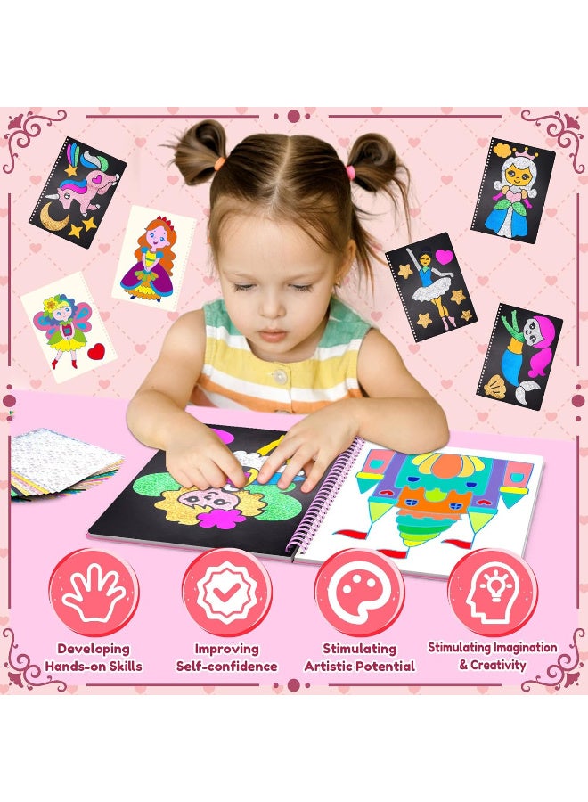 KADRAMA DIY Colouring Craft Set Stickers Children, Foil Art Glitter Foil Fun Art Princesses Craft Activity, Scratch Pictures - Image 4