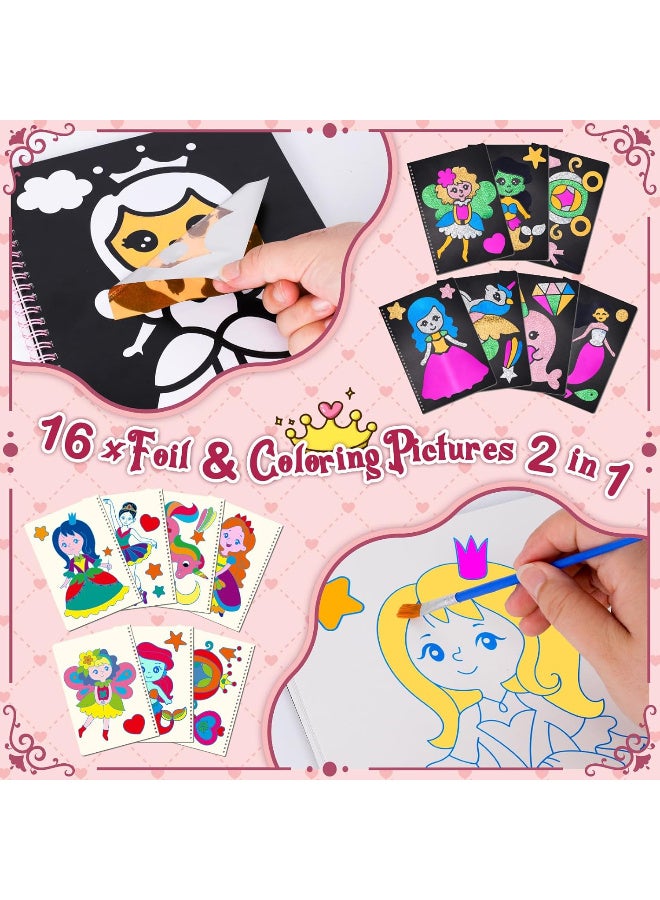 KADRAMA DIY Colouring Craft Set Stickers Children, Foil Art Glitter Foil Fun Art Princesses Craft Activity, Scratch Pictures - Image 2
