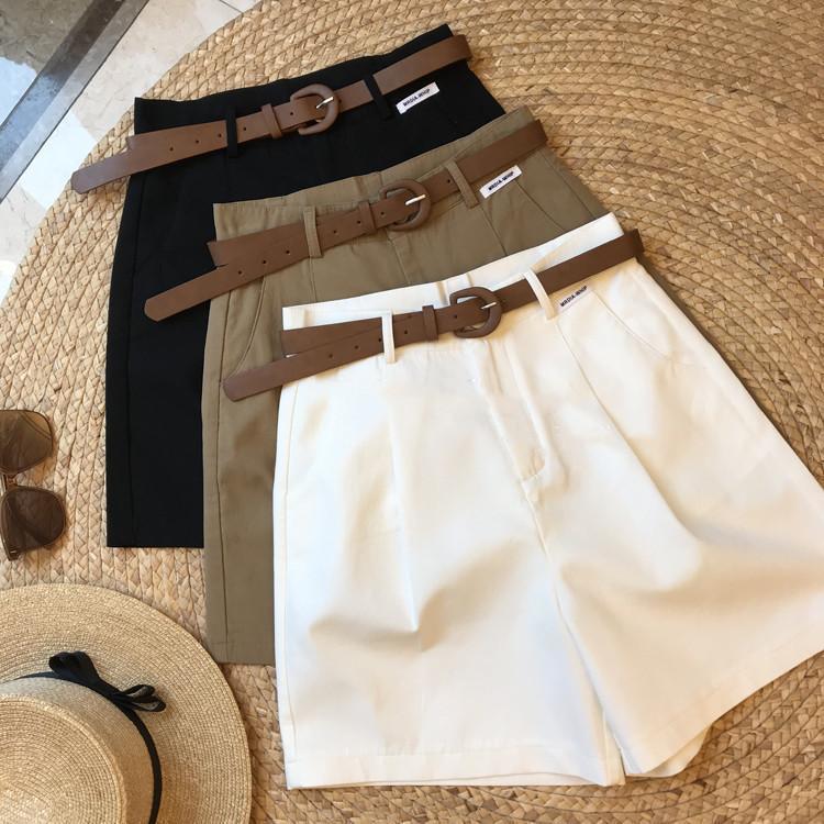 2024 Summer Casual High-Waist Shorts with Belt for Women White  - Image 2