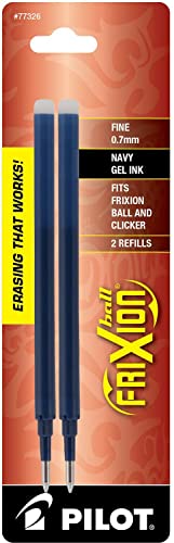 Pilot, FriXion Ball Gel Ink Refills for Erasable Pens, Fine Point 0.7 mm, Pack of 2, Navy - Image 1