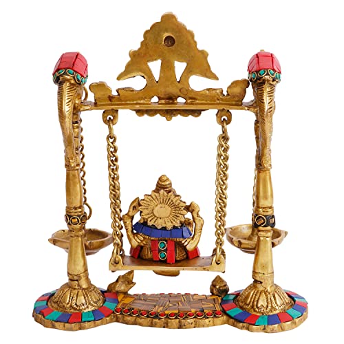 ARTVARKO Ganesh Jhula with Hanging Diya Brass Gemstone Handwork Ganesha Swing Statue Ganpati Jhoola Kirtimukha Idol Murti for Home Décor Office Mandir Gift 9 Inch - Image 5