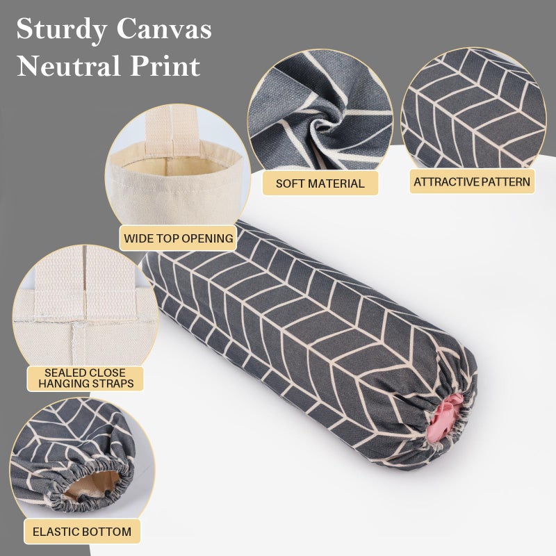 LeCorner Plastic Bag Holder, Canvas Grocery Bag Holder Dispenser, Wall Mount Shopping Trash Bag Storage Organizer for Home Kitchen (Dark Grey) - Image 3