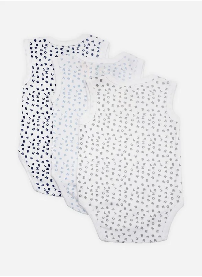 Babies Basic Pack of 3 - Printed Combed Cotton Sleeveless Bodysuit
