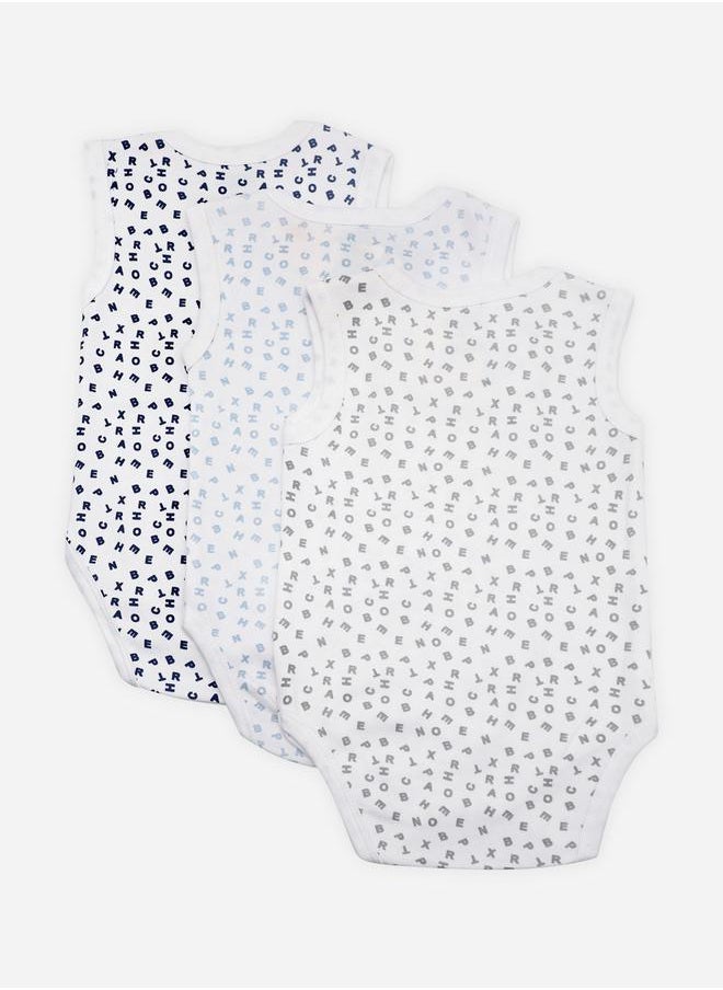 Babies Basic Pack of 3 - Printed Combed Cotton Sleeveless Bodysuit  - Image 2