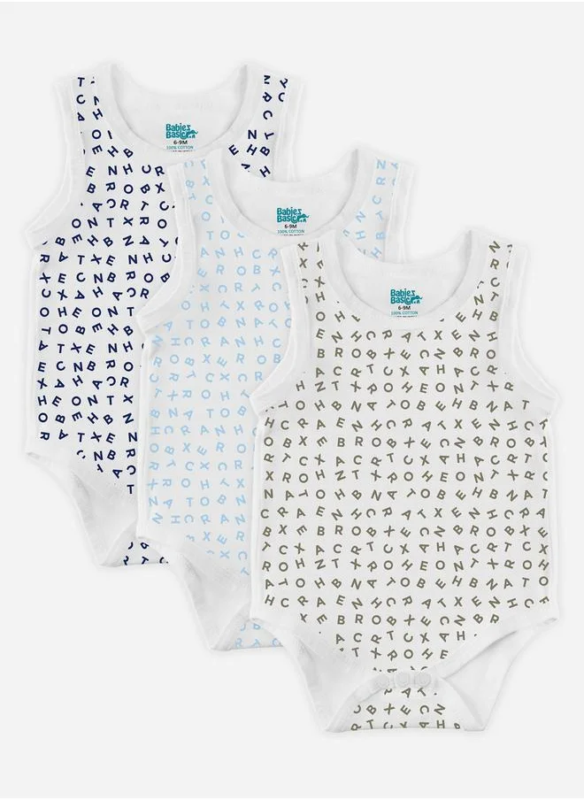 Babies Basic Pack of 3 - Printed Combed Cotton Sleeveless Bodysuit