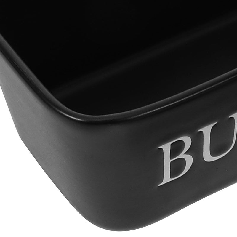 Black Rectangular Ceramic Butter Dish with Lid and Knife - Image 4
